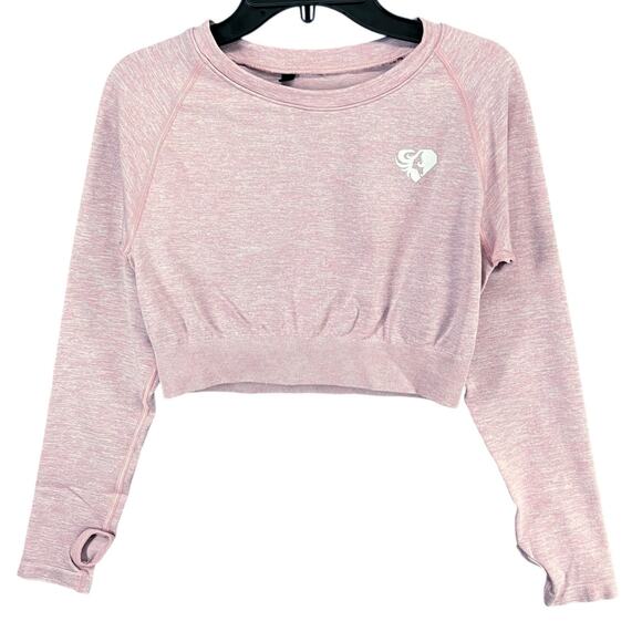 Womens Best Move Workout Crop Top XS/S Light Pink Marl Seamless Long Sleeve - Picture 1 of 9